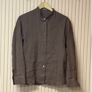 John Patrick Women's 100% Linen Button Down Shirt Brown Size S